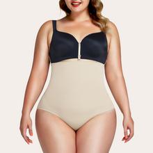 Load image into Gallery viewer, Beige (nude) seamless clip-on panty shapewear. Seamless body shaper girdle that hooks on to the bra. Silicone lining. Keeps it in place will not roll down. Lifts the butt. Will not show through clothing. Control belly fast, smooth love handles. Plus size. USA shipping.