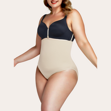 Load image into Gallery viewer, Beige (nude) seamless clip-on panty shapewear. Seamless body shaper girdle that hooks on to the bra. Silicone lining. Keeps it in place will not roll down. Lifts the butt. Will not show through clothing. Control belly fast, smooth love handles. Plus size. USA shipping.