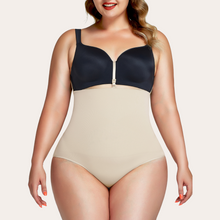 Load image into Gallery viewer, Beige (nude) seamless clip-on panty shapewear. Seamless body shaper girdle that hooks on to the bra. Silicone lining. Keeps it in place will not roll down. Lifts the butt. Will not show through clothing. Control belly fast, smooth love handles. Plus size. USA shipping.
