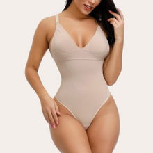 Load image into Gallery viewer, Women beige nude shapewear bodyshaper with adjustable straps waist trainer faja girdle curves  support bust cinch waist low back opening for easy bathroom access.
