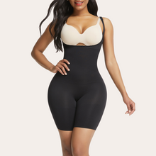 Load image into Gallery viewer, Black seamless underbust shapewear with adjustable straps controls tummy lifts butt cinches the waist sexy bodysuit faja waist control 
