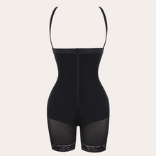 Load image into Gallery viewer, Black Faja bodysuit body shaper girdle shapewear plus size hooks and zipper tummy control with adjustable removable straps lifts butt flatten tummy black shapewear waist cincher bridal shaper gusset for easy bathroom access
