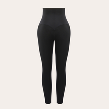 Load image into Gallery viewer, Fat burning sweat leggings neoprene waist hook and eye neoprene blue leggings.Women black corset leggings USA waist trainer long full length pants firm tummy control three rows of hooks lifts buttocks shapes hips and slim thighs enhances curves sexy athlethic wear gym workout attire
