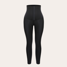 Load image into Gallery viewer, Fat burning sweat leggings neoprene waist hook and eye neoprene blue leggings.Women black corset leggings USA waist trainer long full length pants firm tummy control three rows of hooks lifts buttocks shapes hips and slim thighs enhances curves sexy athlethic wear gym workout attire
